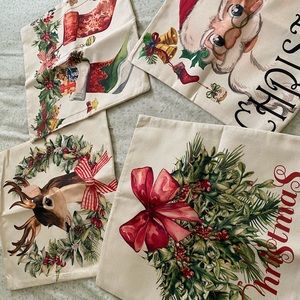 Set Of 4 Beautiful Print Christmas Pillow Cover Decorations